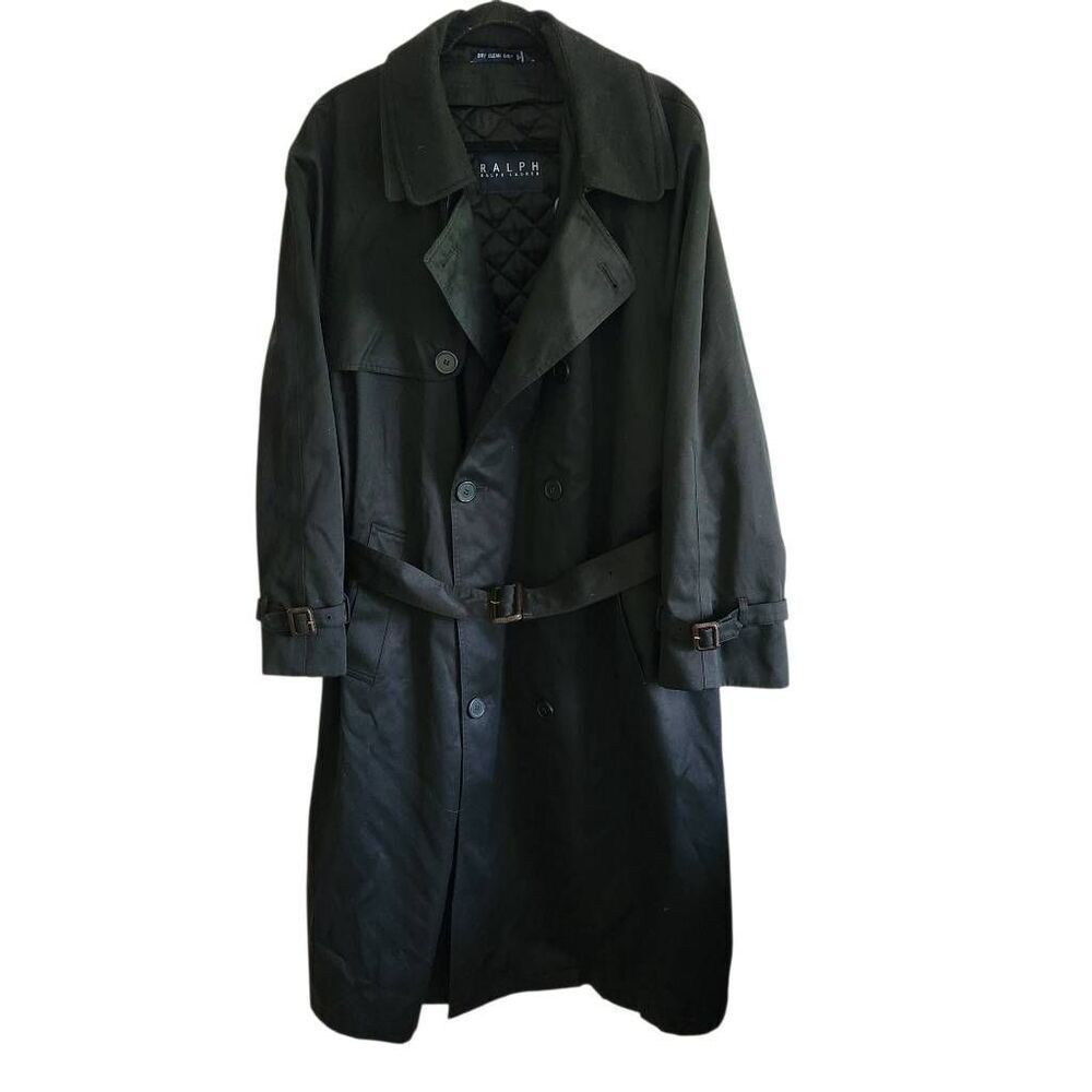 Ralph Ralph Lauren Trench Coat Mens 46 Regular Y2K Black Water Repellent Removea